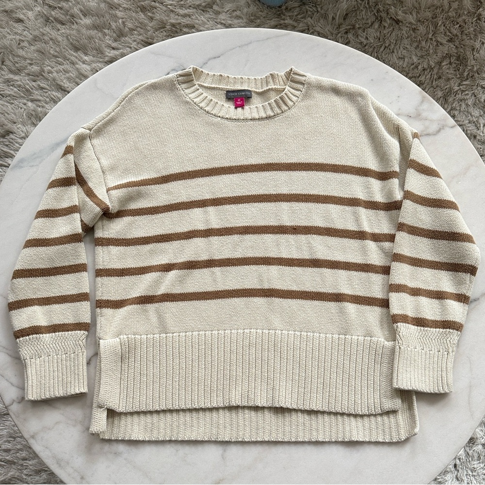 Vince Camuto Cream and Tan Striped Sweater